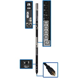Tripp Lite by Eaton PDU 10kW 200-240V 3PH Switched PDU LX Interface Gigabit 30 Outlets L21-30P Input LCD 1.8 m Cord 0U 1.8 m Height TAA