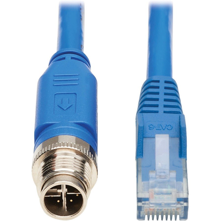 Eaton Tripp Lite Series M12 X-Code Cat6 1G UTP CMR-LP Ethernet Cable (M12 M/RJ45 M), IP68, PoE, Blue, 2 m (6.6 ft.), TAA