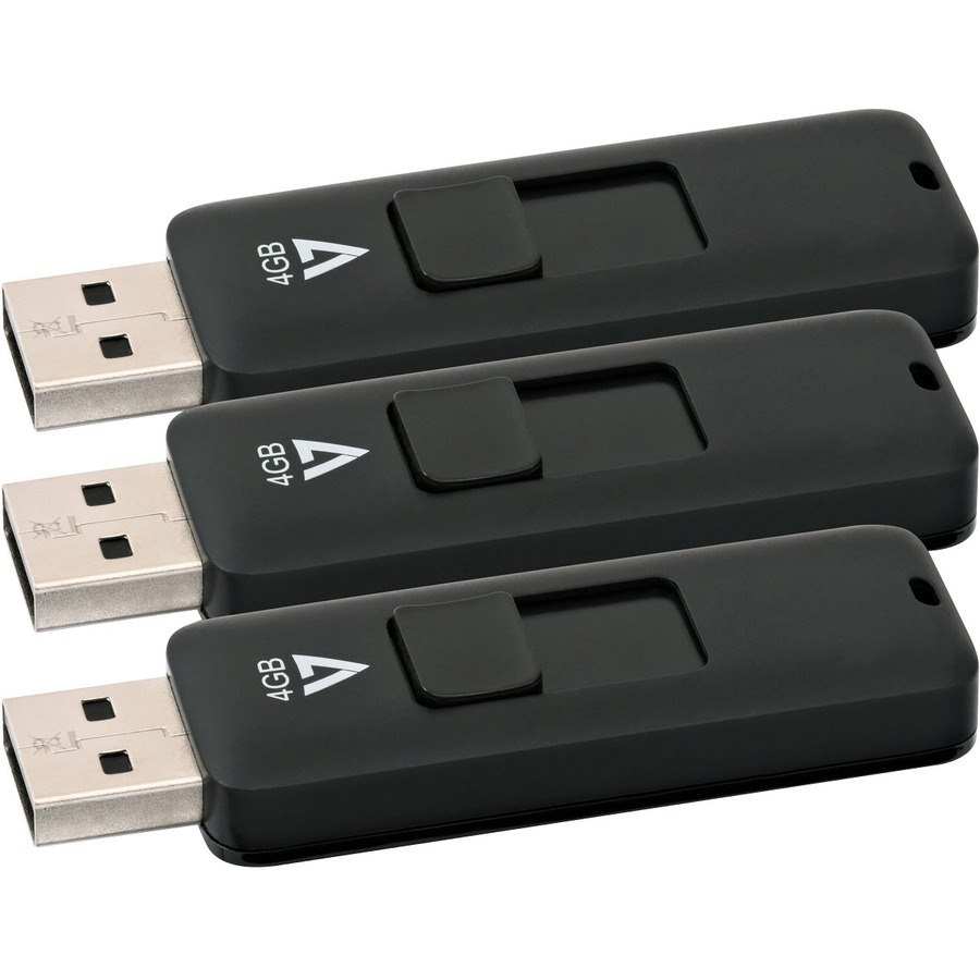 V7 4GB USB 2.0 Flash Drive 3 Pack Combo - With Retractable USB connector