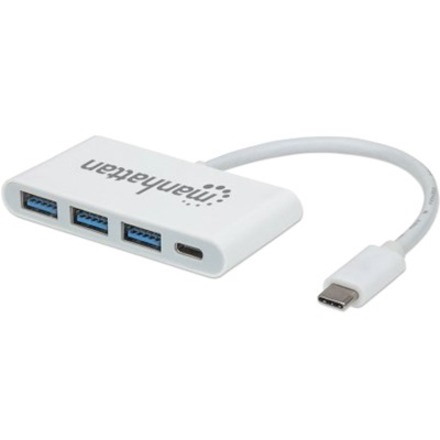 USB-C Dock/Hub, Ports (x4): USB-A (x3) and USB-C, 5 Gbps (USB 3.2 Gen1 aka USB 3.0), With Power Delivery (60W) to USB-C Port (Note additional USB-C wall charger and USB-C cable needed), SuperSpeed USB, White, Three Year Warranty, Blister