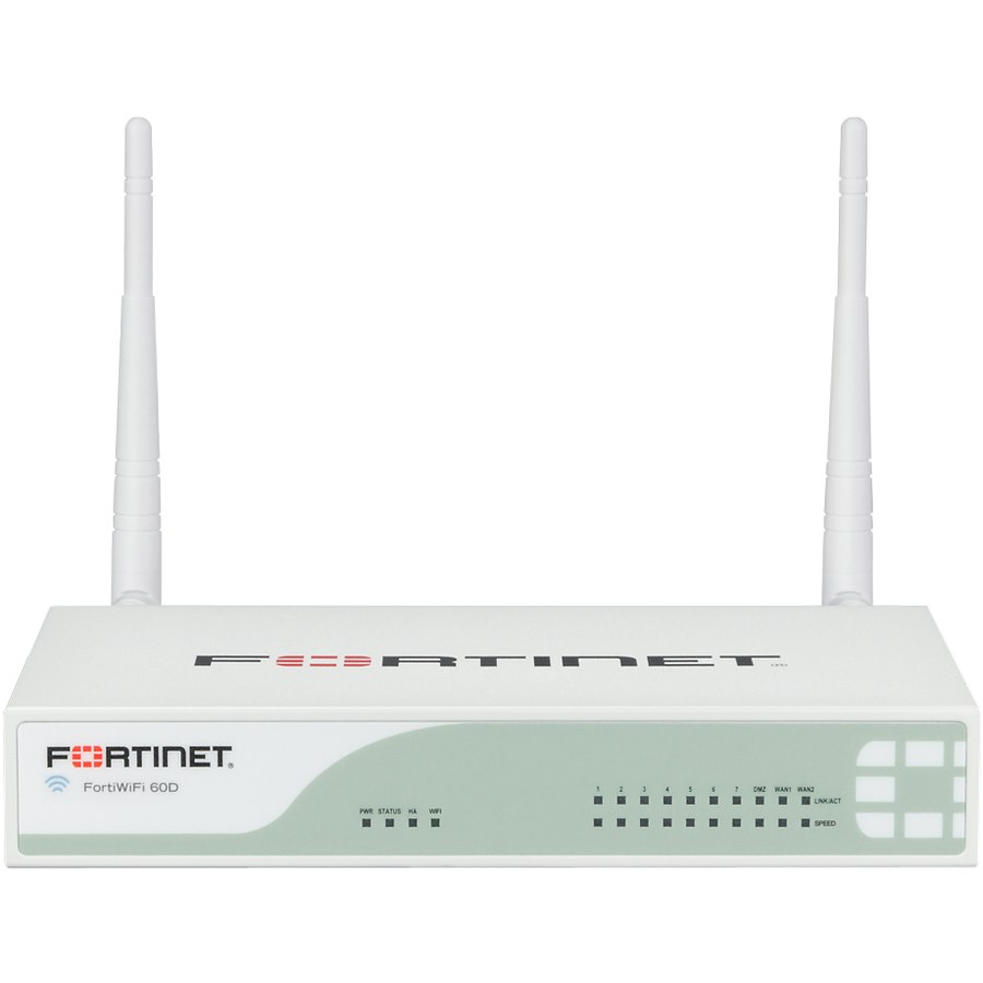 Fortinet FortiWifi 60D Network Security Appliance - 10 Port Gigabit Ethernet - Wireless LAN IEEE 802.11n - USB - 10 x RJ-45 - Manageable - Desktop - Must be purchased with FortiCare or a Bundle License