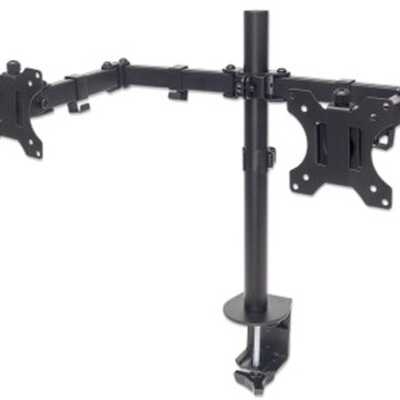 TV & Monitor Mount, Desk, Full Motion, 2 Screens, Screen Sizes: 10-27" , Black, Clamp Assembly, Dual Screen, VESA 75x75 to 100x100mm, Max 8kg (each), Lifetime Warranty