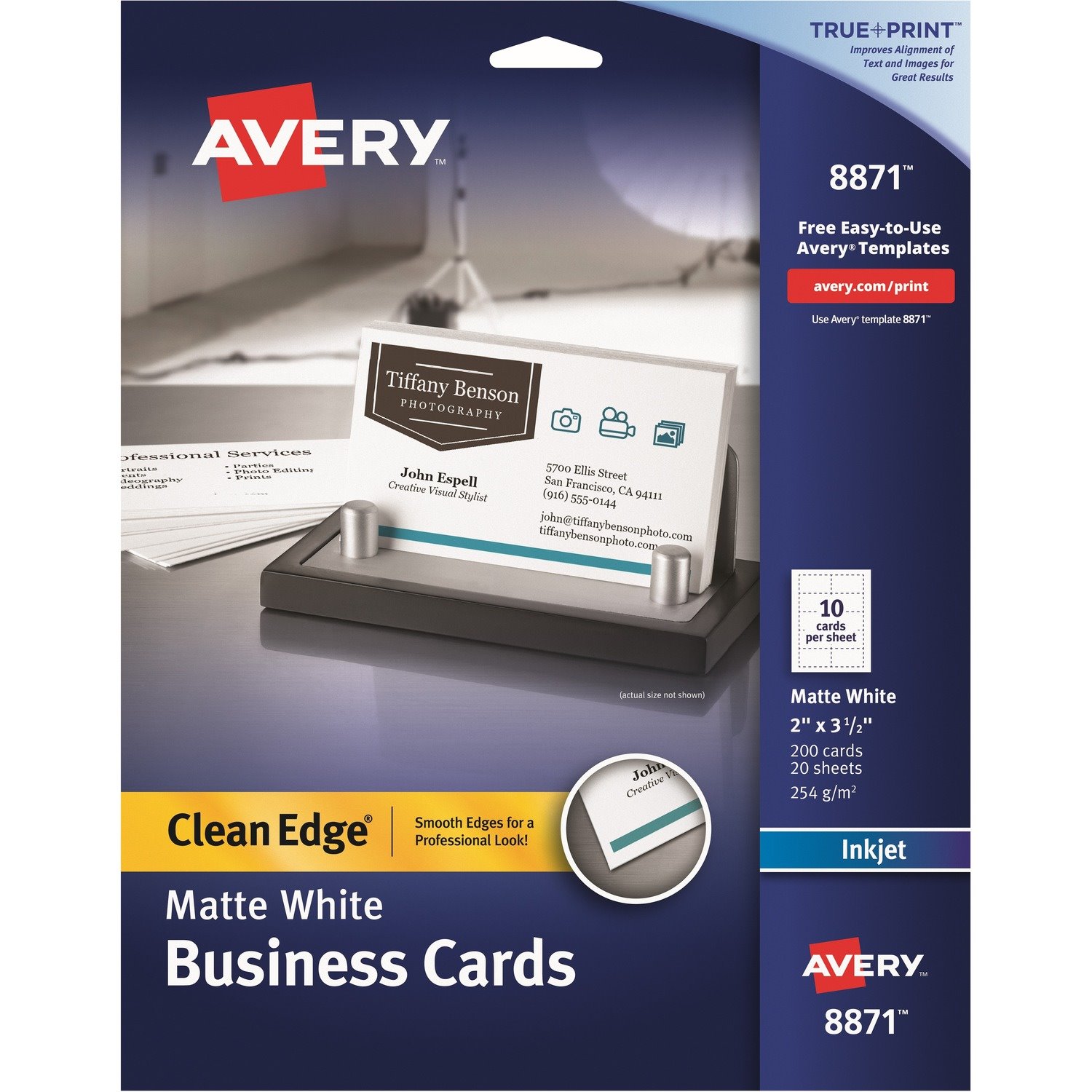 Avery Clean Edge Business Cards, 2" x 3.5" , White, 200 (08871)