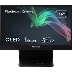 ViewSonic VP16-OLED 15.6 Inch 1080p Portable OLED Monitor with 2 Way Powered 40W USB C, Pantone Validated, Factory Calibrated, Built in Ergonomic Stand with Protective Cover