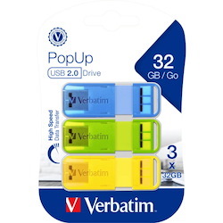 Verbatim Store 'n' Go PopUp 32 GB USB 2.0 Flash Drive - Yellow, Green, Blue
