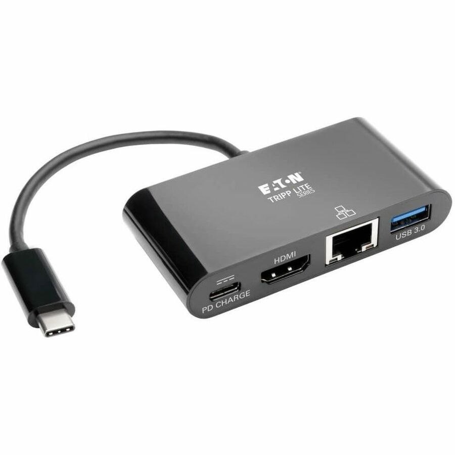 Eaton Tripp Lite Series USB-C Multiport Adapter - HDMI, USB 3.x (5Gbps) Hub Port, Gigabit Ethernet, 60W PD Charging, HDCP, Black