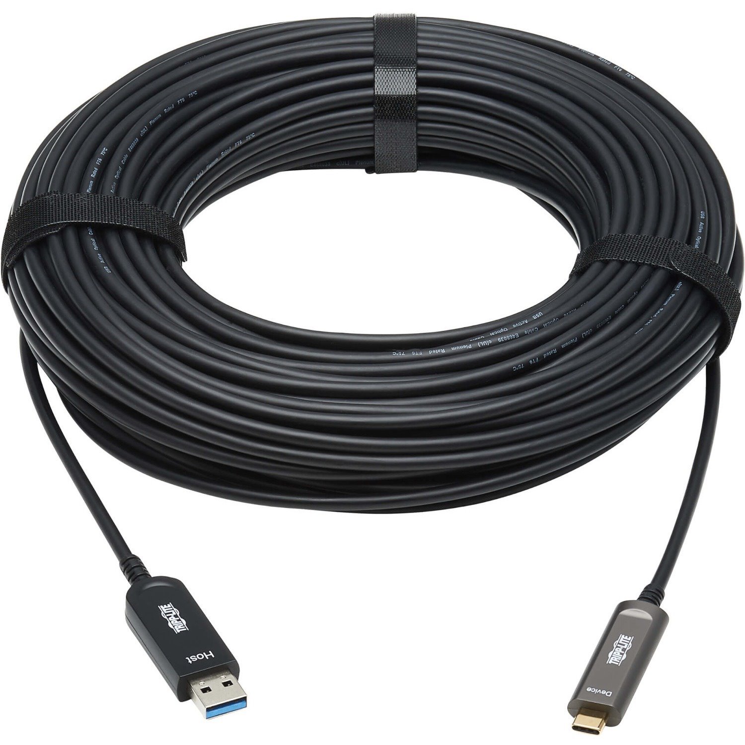 Tripp Lite by Eaton USB-A to USB-C AOC Cable (M/M) - USB 3.2 Gen 2 (10Gbps) Plenum-Rated Fiber Active Optical - Data Only, Black, 20 m (66 ft.)