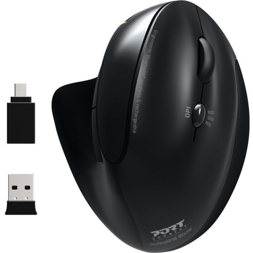 Port Connect Professional Mouse - Bluetooth - USB Type C, USB Type A - Optical - 5 Button(s) - 1