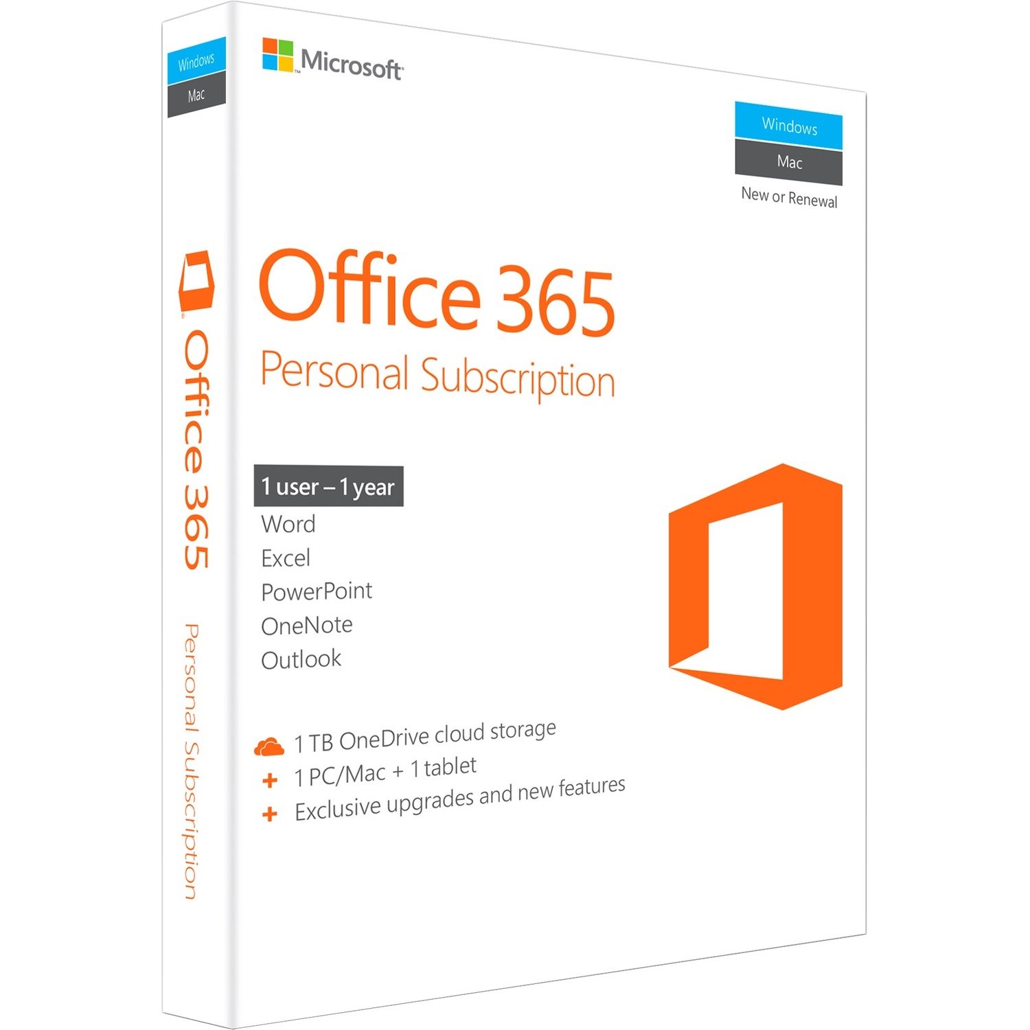 Microsoft Office 365 Personal Subscription + Exclusive upgrades and new features - 1 User, 1 PC/Mac, 1 Tablet, 1 TB OneDrive Cloud Storage - 1 Year