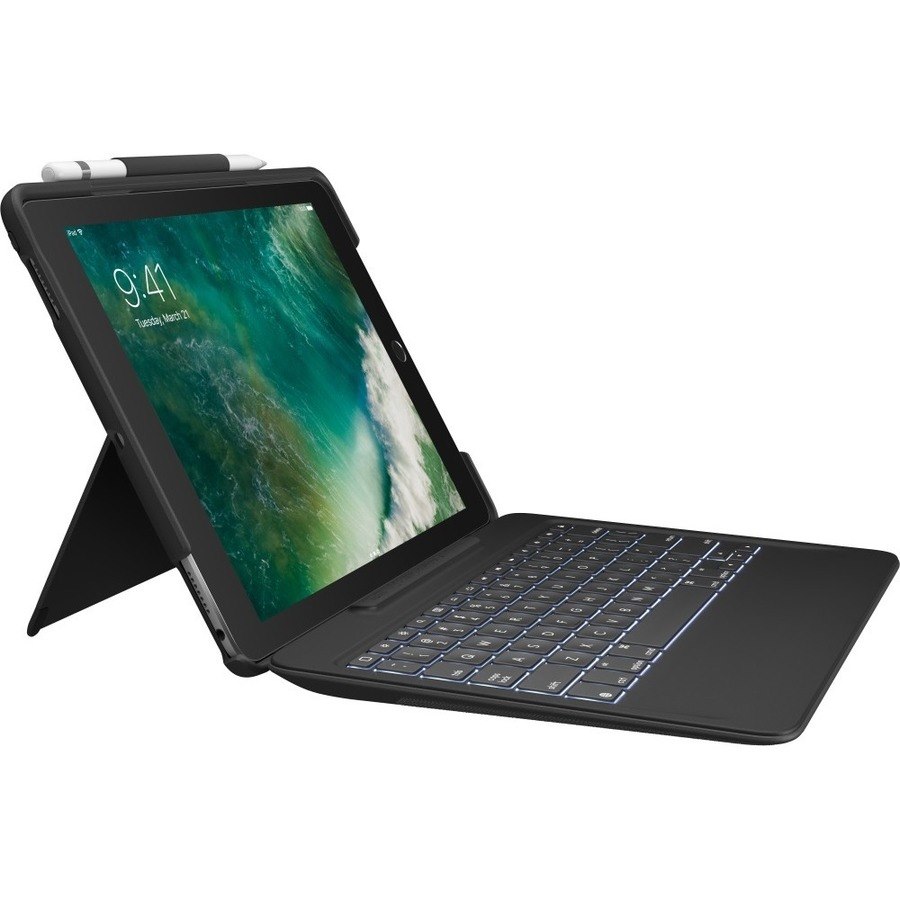 Logitech Slim Combo Keyboard/Cover Case (Folio) for 12.9" Apple iPad Pro Tablet - Black