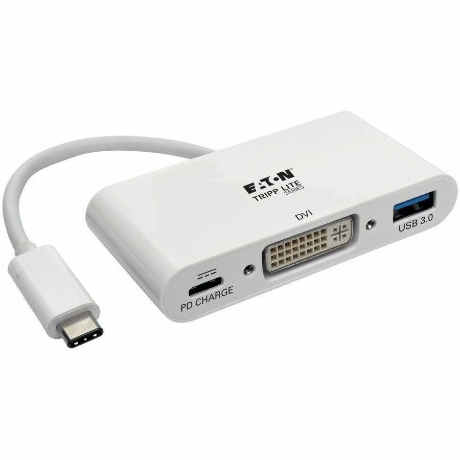 Eaton Tripp Lite Series USB-C to DVI Adapter with USB 3.x (5Gbps) Hub Port and PD Charging, White