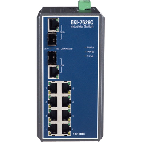 Advantech 8+2G Combo Port Gigabit Unmanaged Industrial Ethernet Switch