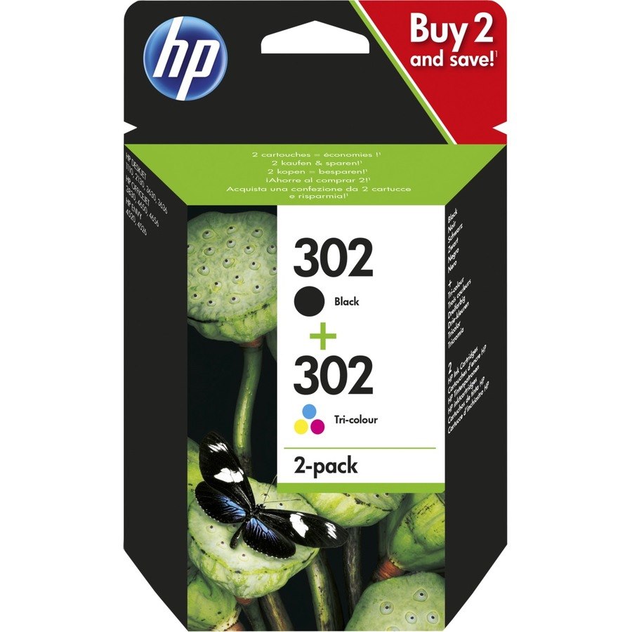 HP 302 Original Standard Yield Inkjet Ink Cartridge - Black, Cyan, Magenta, Yellow - 2 / Pack