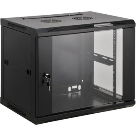 Network Cabinet, Wall Mount (Standard), 12U, 600mm Deep, Black, Assembled, Max 60kg, Metal & Glass Door, Back Panel, Removeable Sides, Suitable also for use on a desk or floor, 19" , Parts for wall installation not included, Three Year Warranty