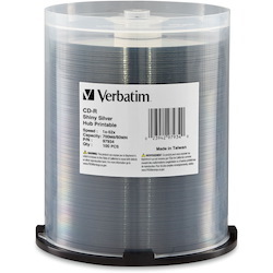 Verbatim CD-R 700MB 52X Shiny Silver Silk Screen Printable, Hub Printable - 100pk Spindle