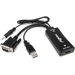 Rocstor Premium VGA to HDMI Adapter with USB Audio 3.5mm & Power - Portable VGA to HDMI Converter - 1080p - HDMI/USB/VGA for Video Device - 1 Pack - 1 x HD-15 Male VGA, 1 x Type A Male USB - 1 x HDMI Female Digital Video - 1 x Audio 3.5mm Male - Black - Converter W/ USB Power & PC Audio