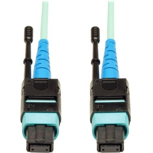 Eaton Tripp Lite Series MTP/MPO Patch Cable with Push/Pull Tab Connectors, 100GBASE-SR10, CXP, 24 Fiber, 100Gb OM3 Plenum-rated - Aqua, 5M (16 ft.)