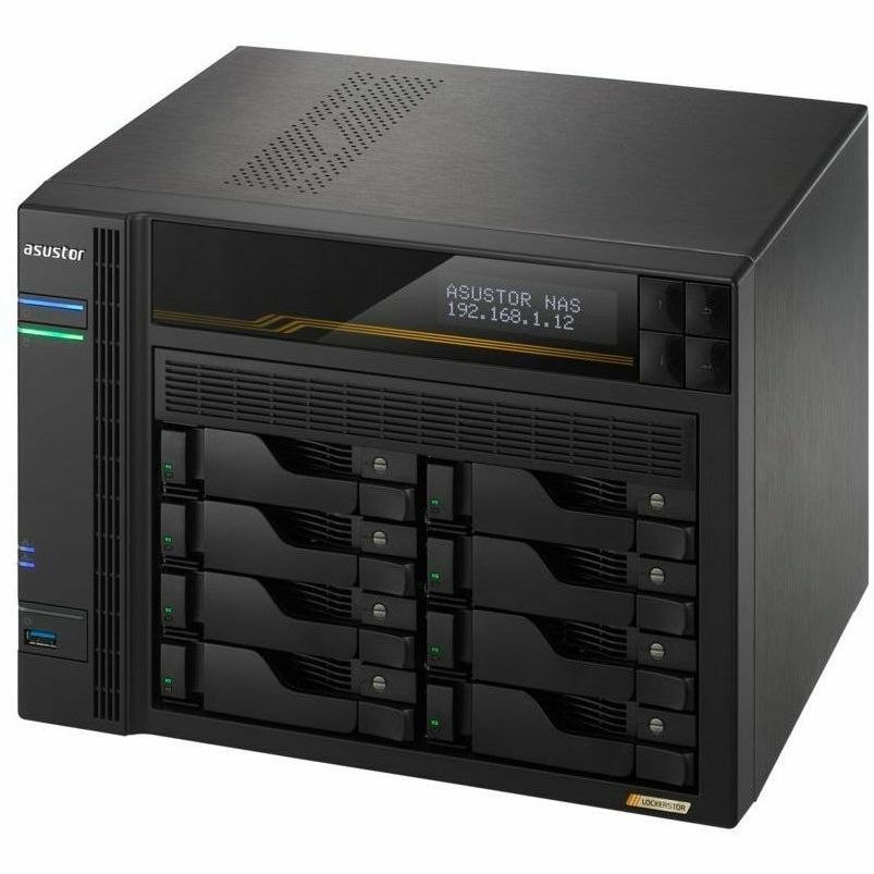 Asustor Lockerstor 8 Gen3 AS6808T 8 Bay NAS, AMD Ryzen Quad-Core 2.3 GHz, 16GB RAM ECC DDR5, 4 M.2 NVMe Slots, Dual 5GbE and Dual 10GbE Port, USB4 Type-C, Network Attached Storage (Diskless)