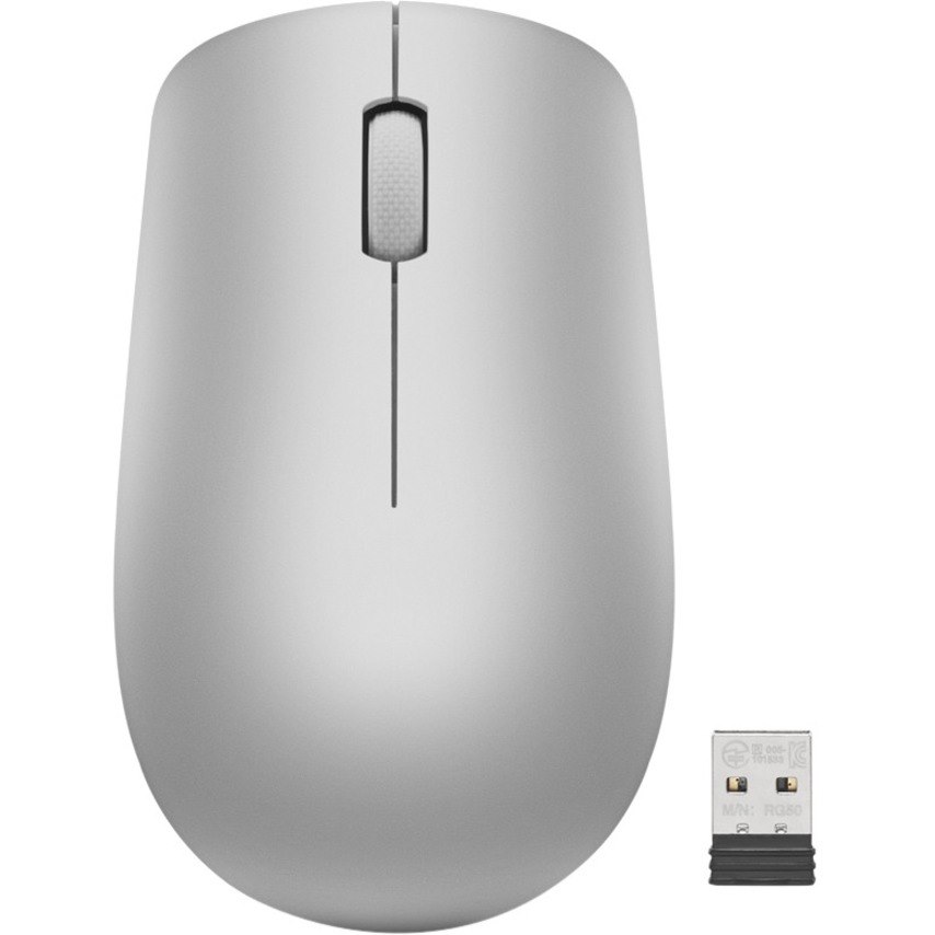 Lenovo 530 Mouse - Radio Frequency - USB Type A - Optical - 3 Button(s) - Platinum Grey