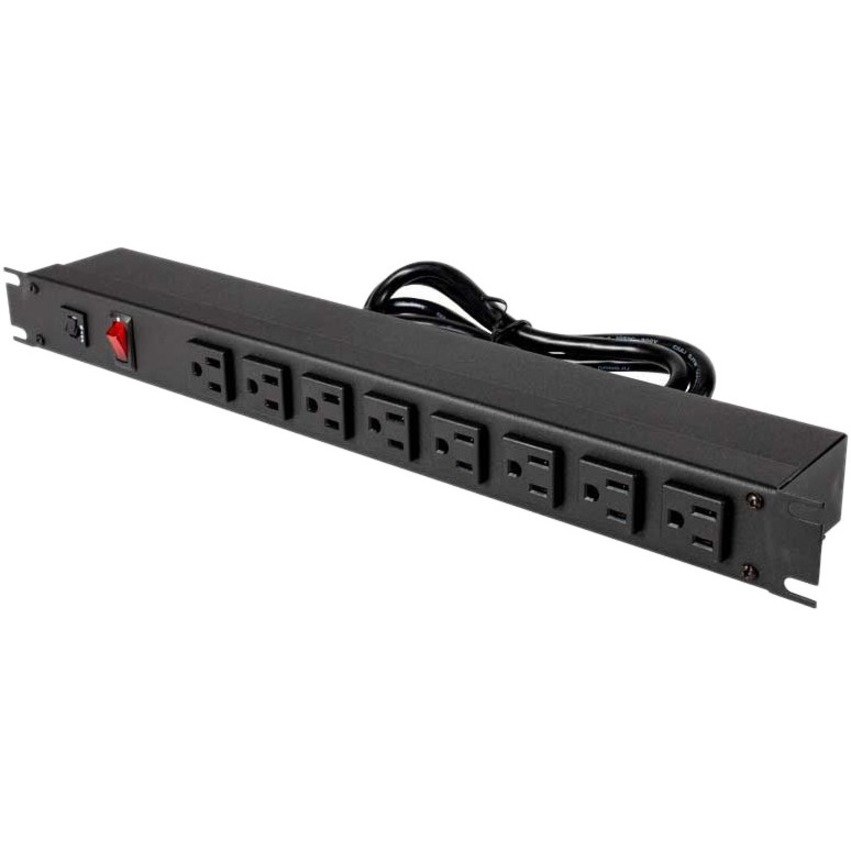 Rack Solutions 15A Horizontal Rackmount Power Strip with 8 Front Outlets (15ft Cord)