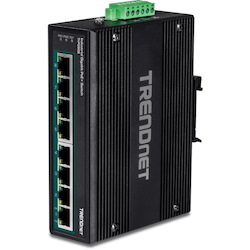 TRENDnet 8-Port Hardened Industrial Unmanaged Gigabit 10/100/1000Mbps DIN-Rail Switch w/ 8 x Gigabit PoE+ Ports; TI-PG80B; 24 ? 56V DC Power inputs with Overload Protection