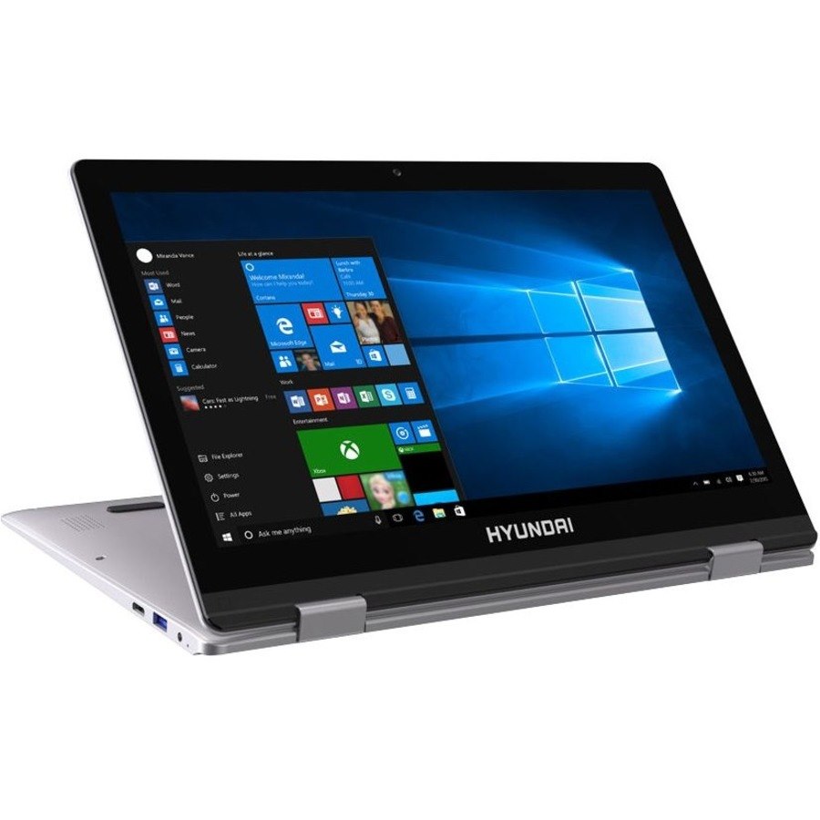 Hyundai HyFlip 13.3" Celeron Laptop, 4GB RAM, 64GB Storage, Expandable M.2 2280 SSD Slot, Touch Screen, 2.0MP Camera, Windows 10 Home S Mode, WiFi, Silver