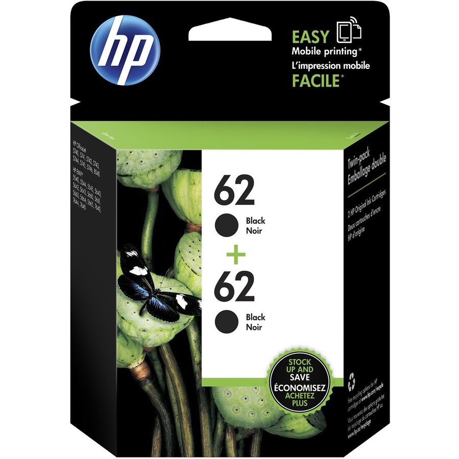 HP 62 Original Inkjet Ink Cartridge - Black - 2 / Pack