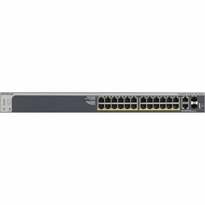 Netgear S3300 S3300-28X-PoE+ 28 Ports Manageable Ethernet Switch - Gigabit Ethernet, 10 Gigabit Ethernet - 1000Base-T, 10GBase-T, 10GBase-X