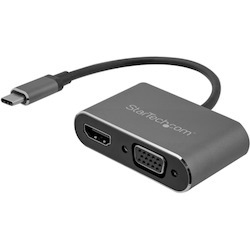 StarTech.com USB C to VGA and HDMI Adapter - Aluminum - USB-C Multiport Adapter - 6 in / 15.24 cm Built-In Cable