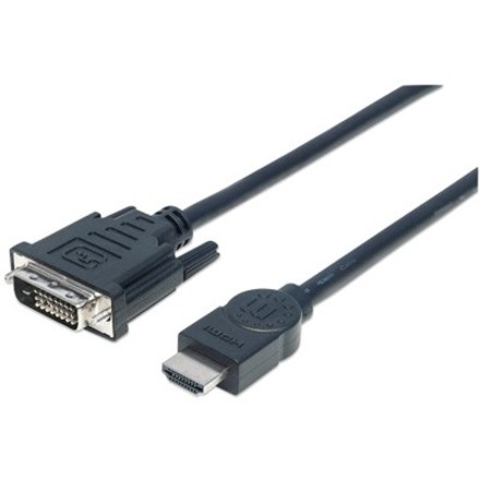 Manhattan HDMI to DVI-D 24+1 Cable, 3m, Male to Male, Black, HDDVIMM3M, Dual Link, Compatible with DVD-D, Lifetime Warranty, Polybag