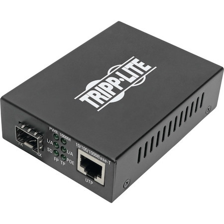 Tripp Lite by Eaton Gigabit SFP Fiber to Ethernet Media Converter, POE+, International Power Cables, 10/100/1000 Mbps