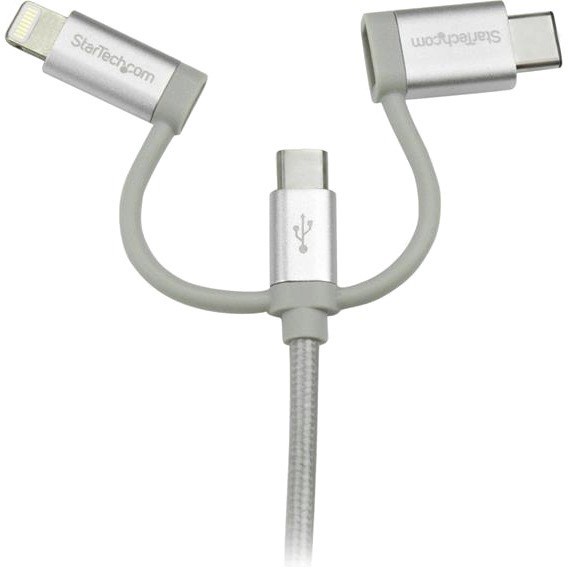 StarTech.com 1m USB Multi Charging Cable - Braided - Apple MFi Certified - USB 2.0 - Charge 1x device at a time - For USB-C or Lightning devices attach the corresponding connector of the cable to the Micro-USB connector and plug into your device - For Micro-USB devices plug the middle connector into your device