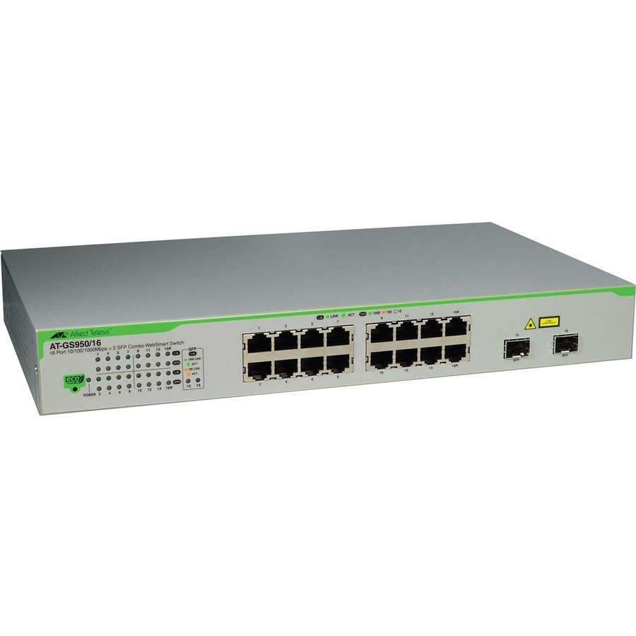 Allied Telesis WebSmart AT-GS950/16 16 Ports Manageable Ethernet Switch - Gigabit Ethernet - 10/100/1000Base-T, 1000Base-X, 100Base-FX