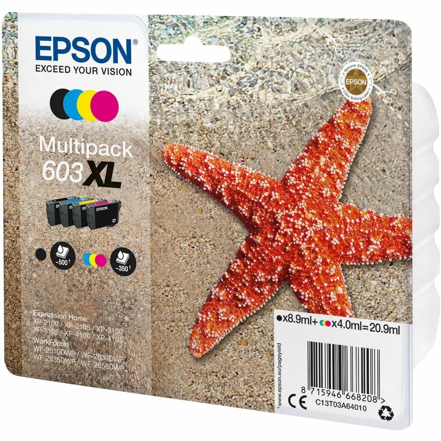 Epson 603XL Original Extra Large Yield Inkjet Ink Cartridge - Multi-pack - Black, Cyan, Magenta, Yellow - 4 / Pack