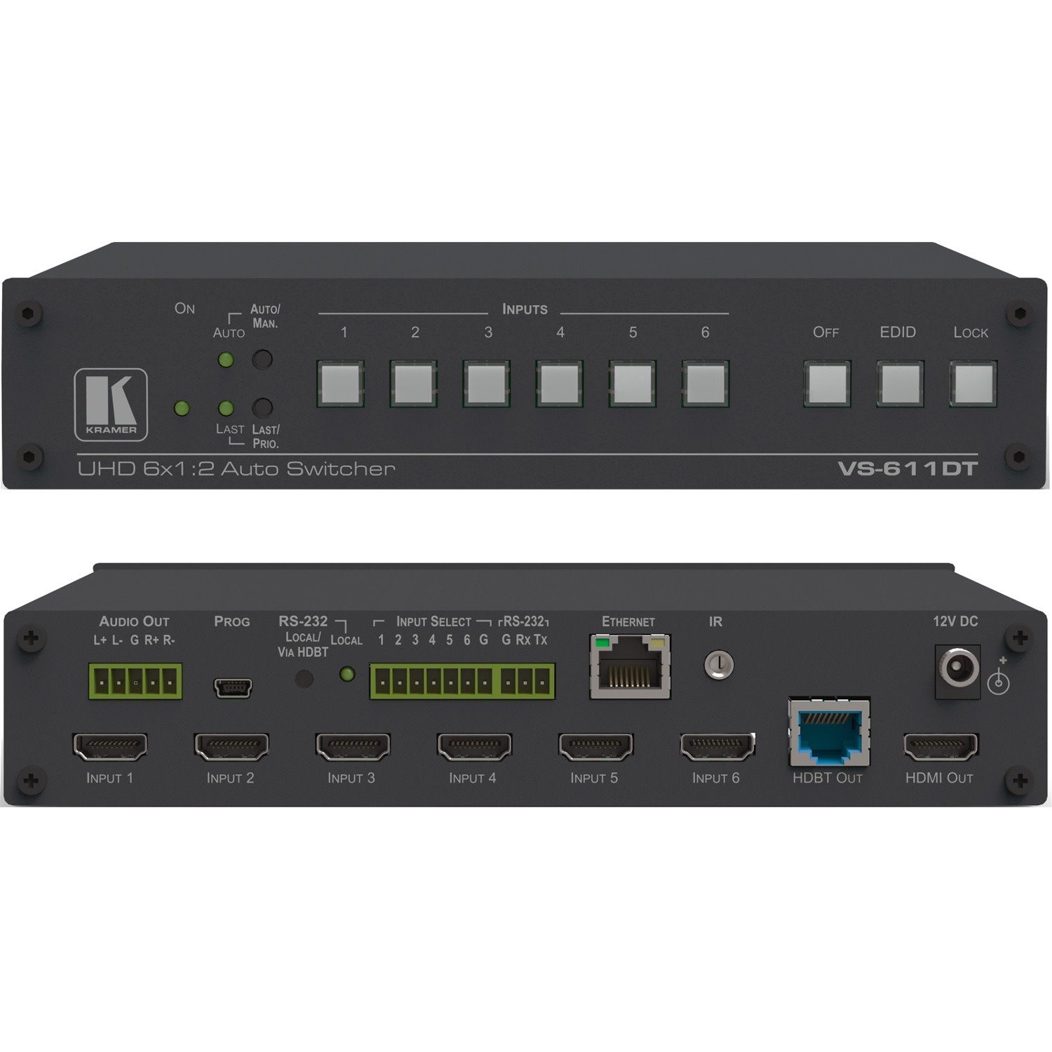 Kramer VS-611DT 6x1:2 4K60 4:2:0 HDMI Auto Switcher and PoE Provider over HDBaseT
