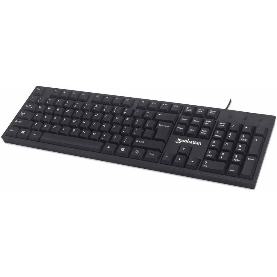 Manhattan Keyboard UK USB Wired, Standard Qwerty layout, Black, Full Size Keys, Cable 1.5m, USB-A connection, Plug and Play, Three Year Warranty, Retail Boxed