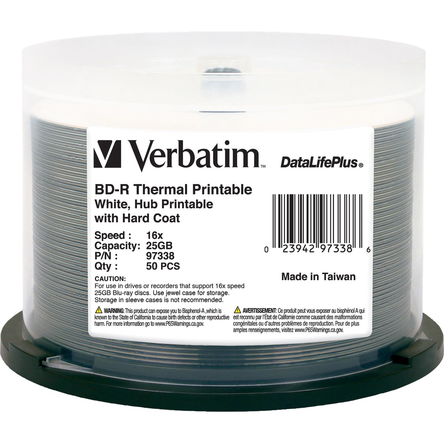 Verbatim DataLifePlus 97338 Blu-ray Recordable Media - BD-R - 16x - 25 GB - 50 Pack Spindle