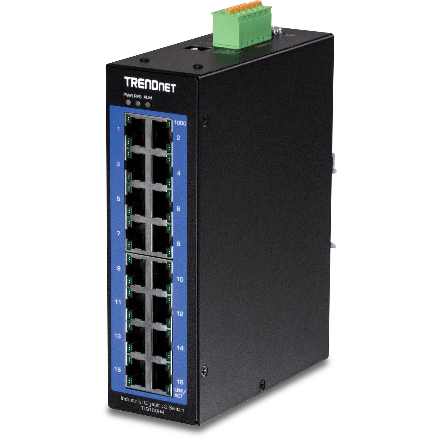 TRENDnet 16-Port Industrial Gigabit L2 Managed DIN Rail Switch, 16 x Gigabit Ports, Wide Temperature Layer 2 Switch, 32 Gbps Switching Capacity, Black, TI-G160i-M