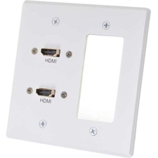 C2G RapidRun Dual HDMI Double Gang Wall Plate Transmitter with One Decorative Style Cutout - White