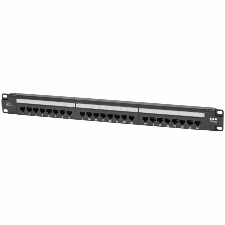 Eaton Tripp Lite Series 24-Port Cat6 Patch Panel - 4PPoE Compliant, 110/Krone, 568A/B, RJ45 Ethernet, 1U Rack-Mount, Black, TAA