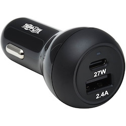 Tripp Lite by Eaton Dual-Port USB Car Charger with 39W Charging - USB-C (27W) PD 3.0, USB-A (12W), Black