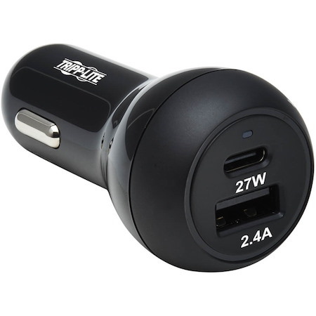 Tripp Lite by Eaton Dual-Port USB Car Charger with 39W Charging - USB-C (27W) PD 3.0, USB-A (12W), Black
