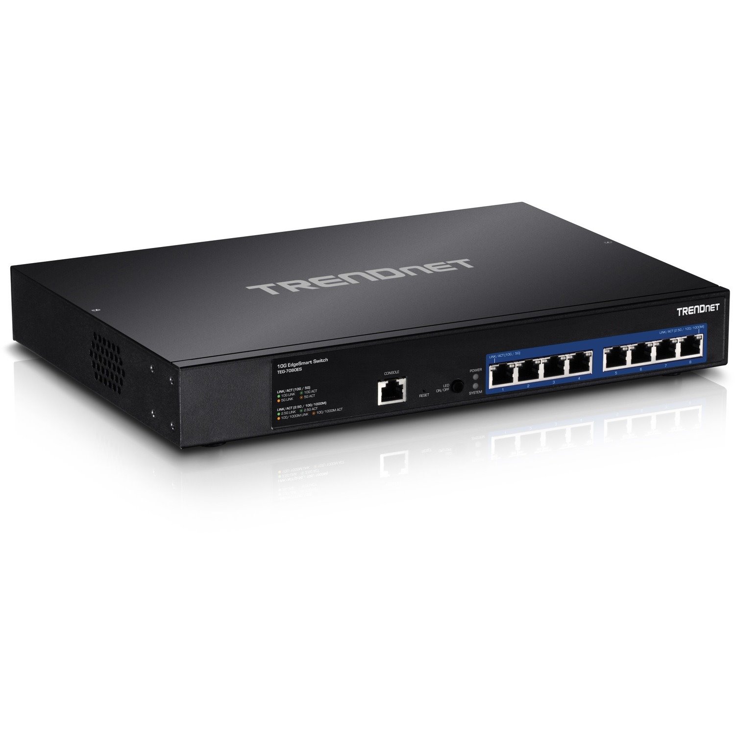 TRENDnet 8-Port 10G EdgeSmart Switch, 8 x 10GBASE-T Ports, Supports 2.5G-5G NBASE-T, 160Gbps Switch Capacity, 1U Rack Mountable, 10G Managed Network Switch, Lifetime Protection, Black, TEG-7080ES