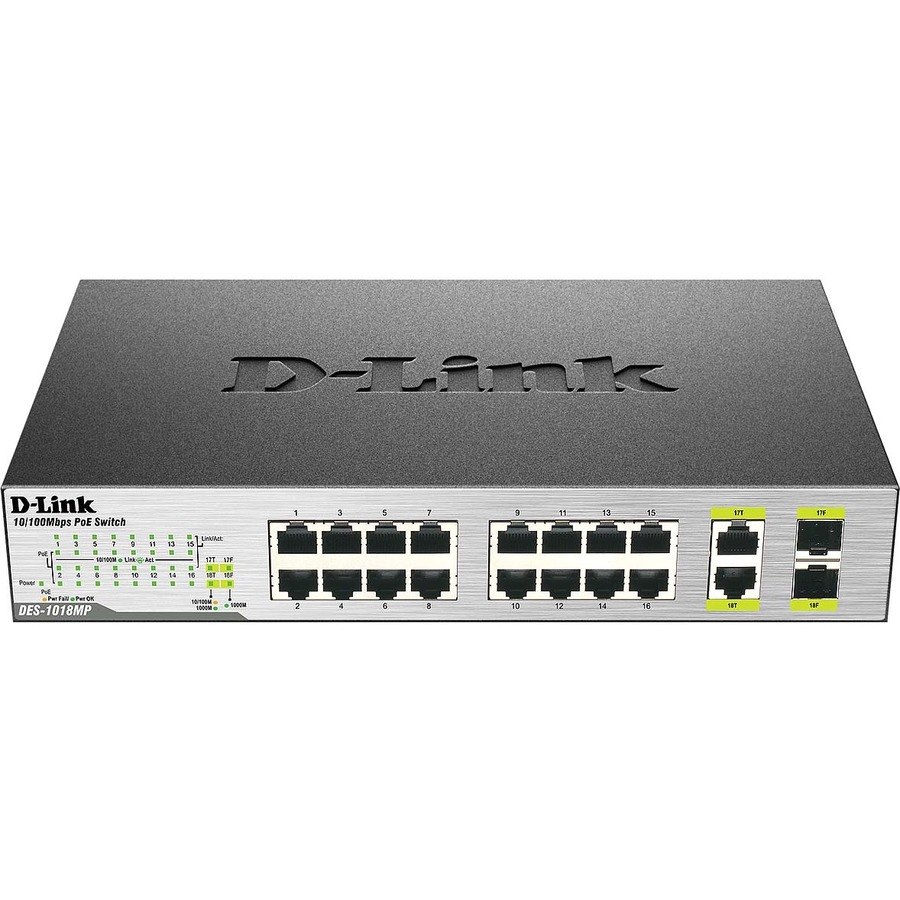 D-Link DES-1018MP 18-Port 10/100 Unmanaged PoE Switch Including 2 1000BASE-T/SFP Combo Ports