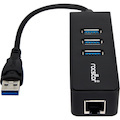Rocstor Premium 3 Port Portable USB 3.0 Hub with Gigabit Ethernet 10/100/1000- External Portable 3 Port USB Hub with GbE Adapter - Built-In Cable - USB - 3 USB Port(s) - 1 Network (RJ-45) Port(s) - Black - PC, Mac USB 3 HUB & NETWORK ADAPTER