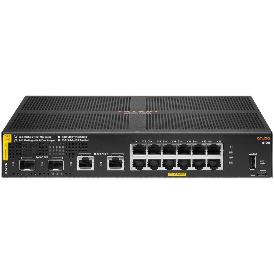 HPE 6100 12 Ports Manageable Ethernet Switch - Gigabit Ethernet, 10 Gigabit Ethernet - 10/100/1000Base-T, 10GBase-X - Refurbished