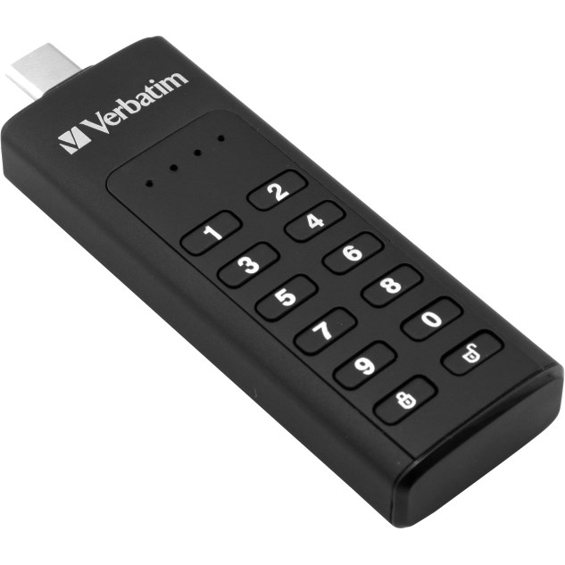 Verbatim Keypad Secure 128 GB USB 3.1 Type C Flash Drive - Black - 256-bit AES