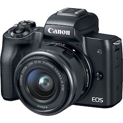 Canon EOS M50 24.1 Megapixel Mirrorless Camera with Lens - 0.59" - 1.77" (Lens 1), 2.17" - 7.87" (Lens 2) - Black