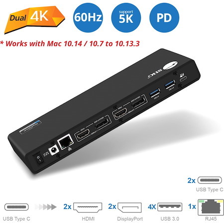 SIIG USB 3.1 Type-C Dual 4K Docking Station with Power Delivery 60W