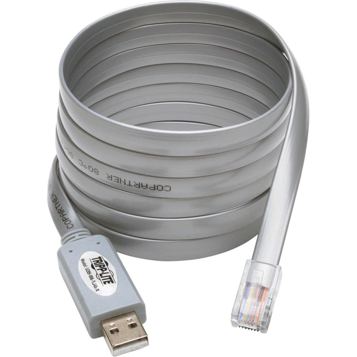 Eaton Tripp Lite Series USB-A to RJ45 Serial Rollover Cable (M/M) - Cisco Compatible, 250 Kbps, 6 ft. (1.83 m), Gray
